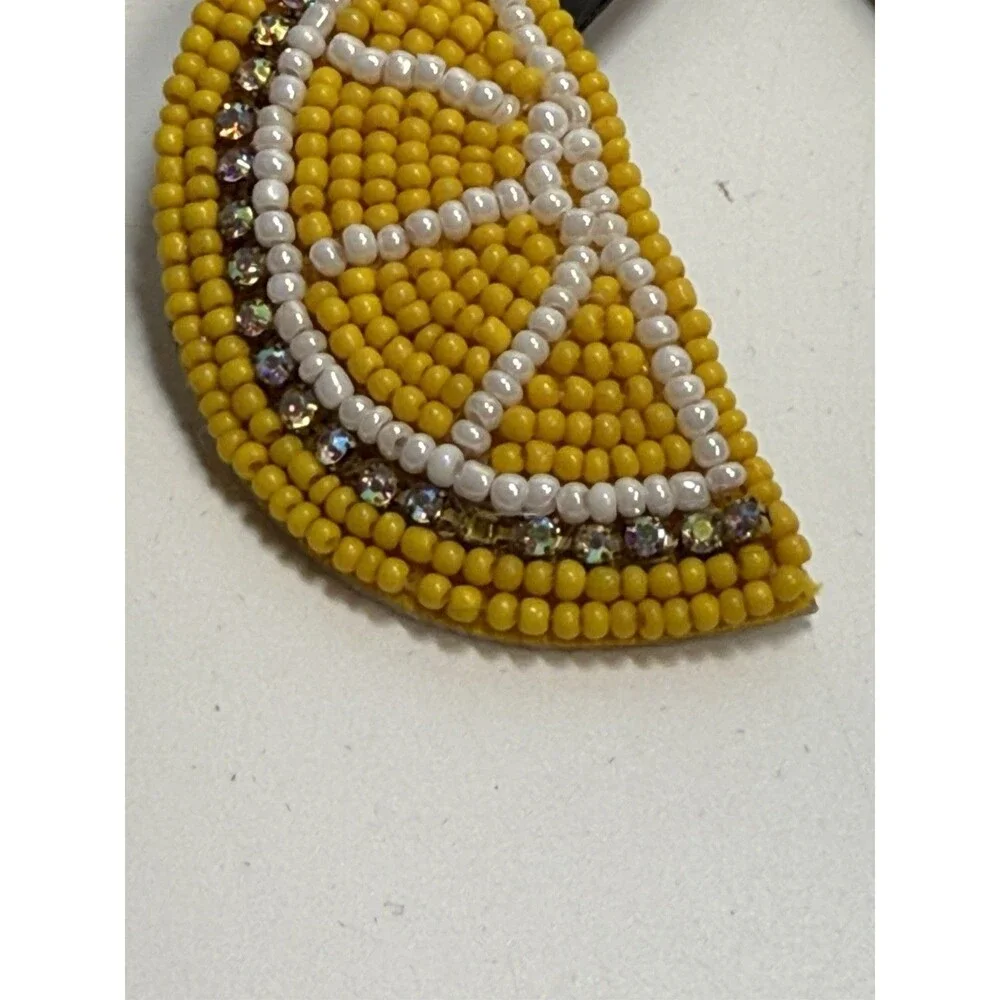 N By Noir Yellow Sead Bead & Rhinestone Beaded  Lemon Slice Dangle Earrings